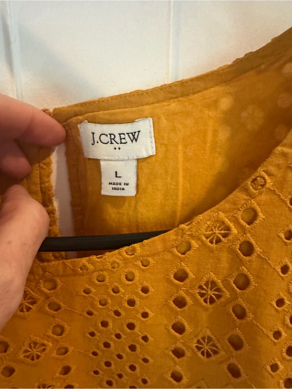 J. Crew Factory Mustard Eyelet Short Puff-Sleeve Top - Picture 4 of 6